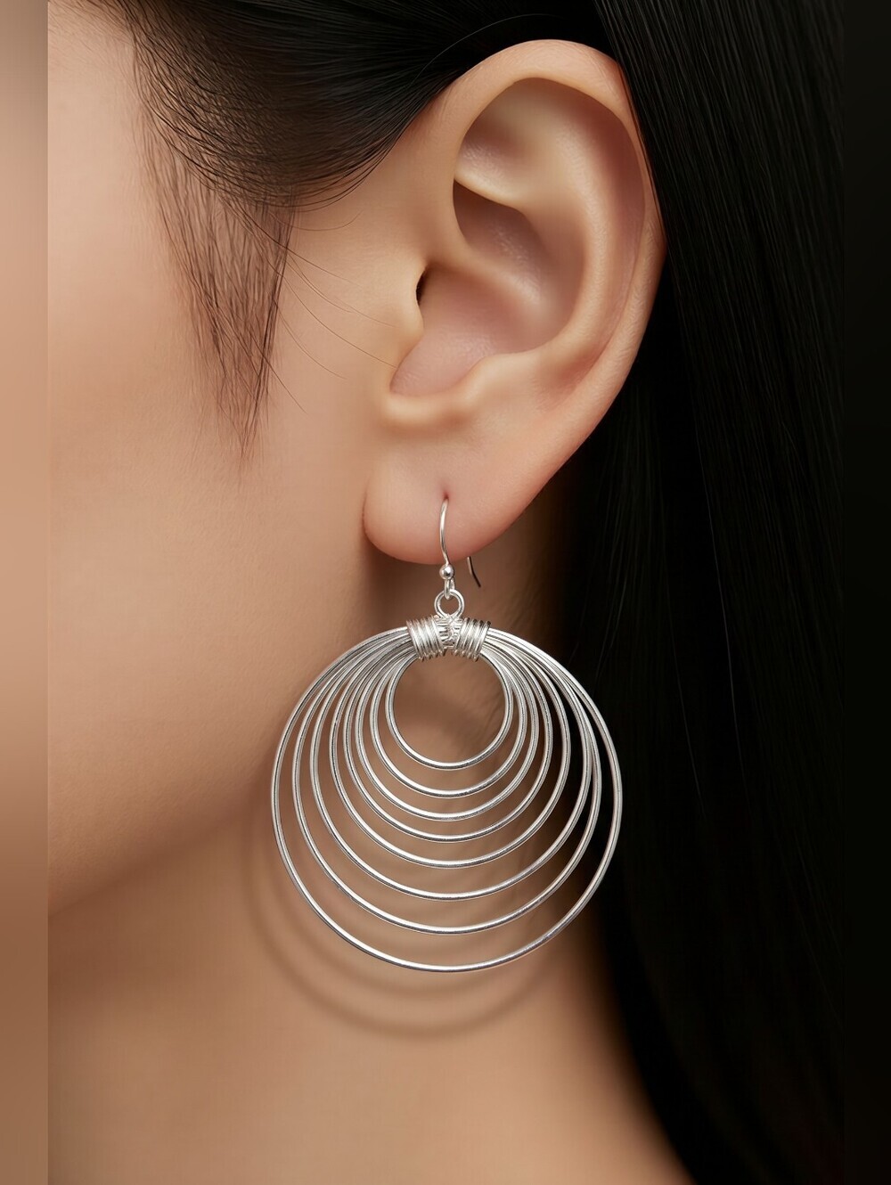 NWT Envy For Nadine West Silver Layered Hoop Dangle Earrings